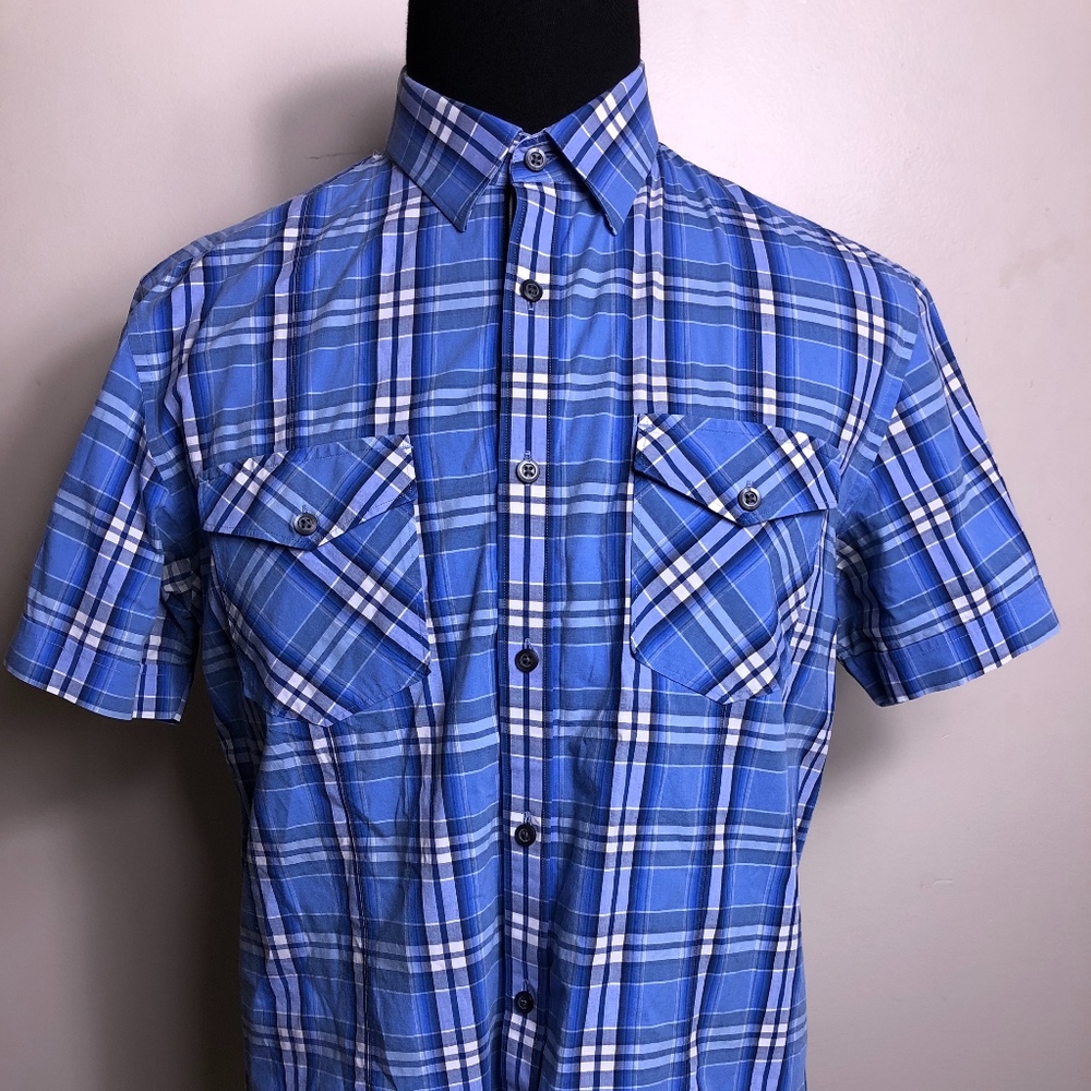 Banana Republic Blue Plaid Short Sleeve